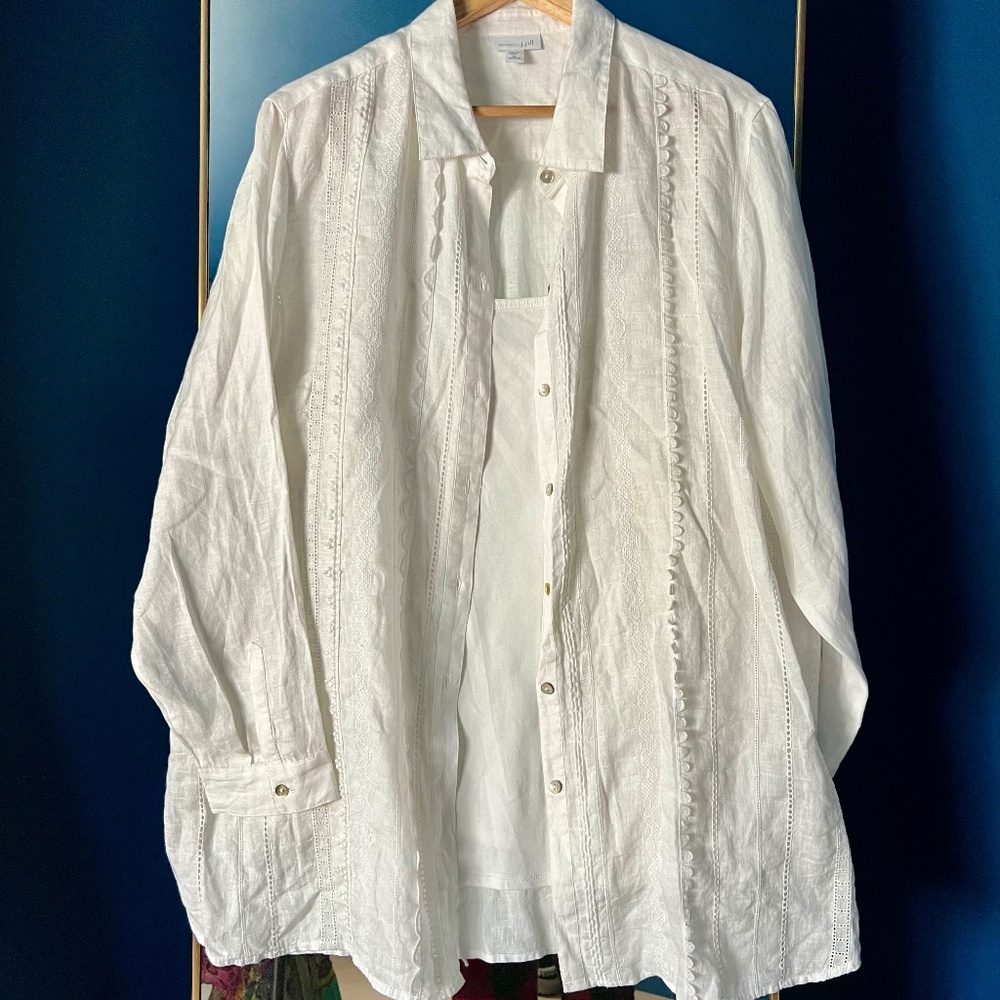 Like New White Linen Blouse & Tank